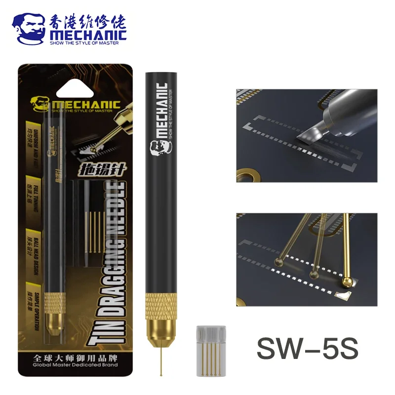 

MECHANIC SW-5S Оловянная игла, позолоченный разъем FPC, припой для реболлинга с 5 стержнями, набор сверхлегких держателей из углеродного волокна