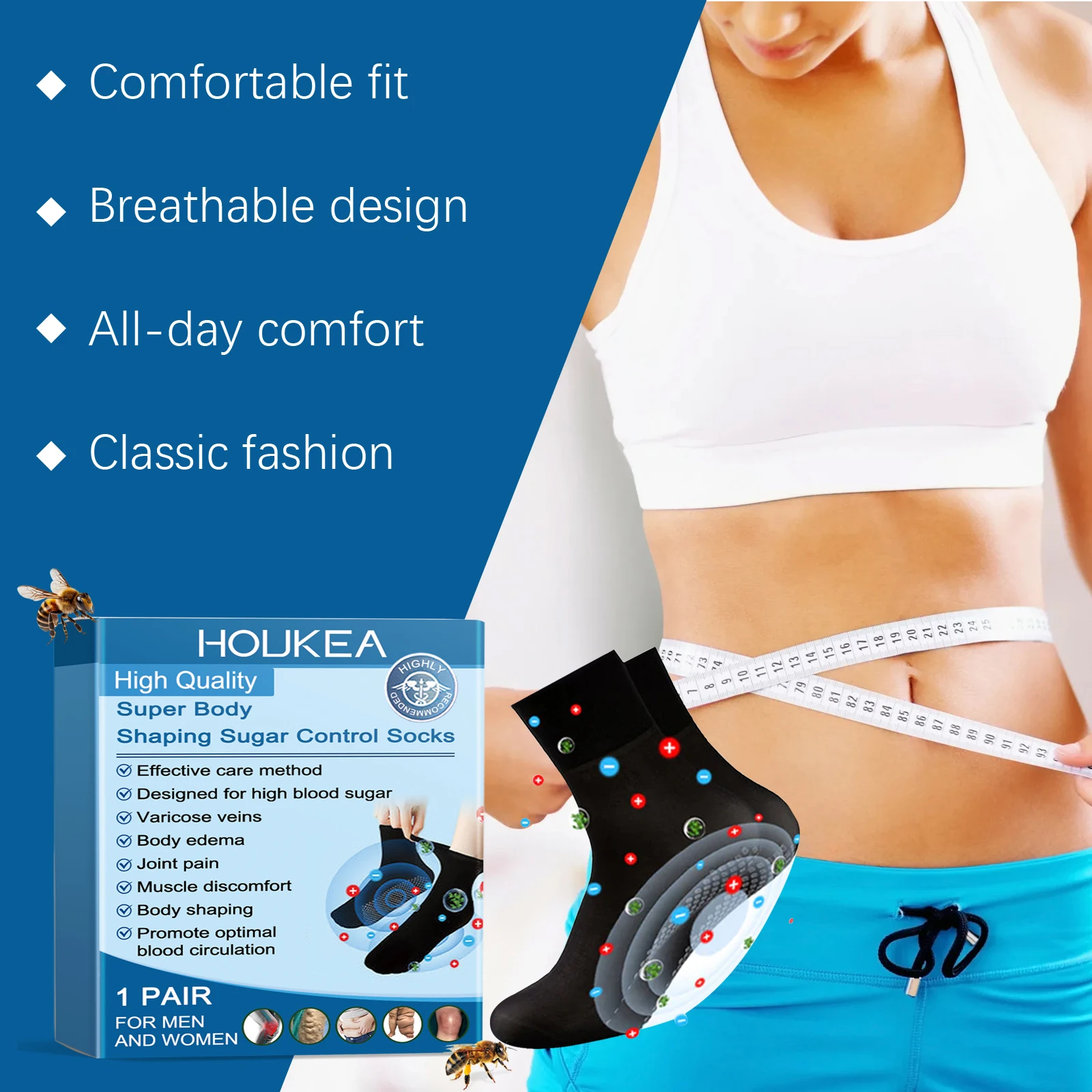 1-4 個蜂毒ケアソックス快適な通気性フットマッサージ柔らかい肌に優しい吸湿発散性弾性靴下