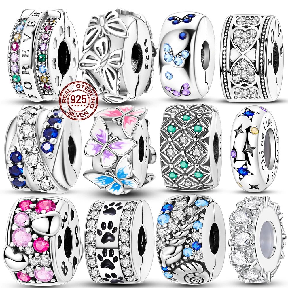 

Fit Original Charms Beads 925 Sterling Silver Clip Charms Zircon Silicone Spacer Beads for Bracelet Women DIY Gift Party