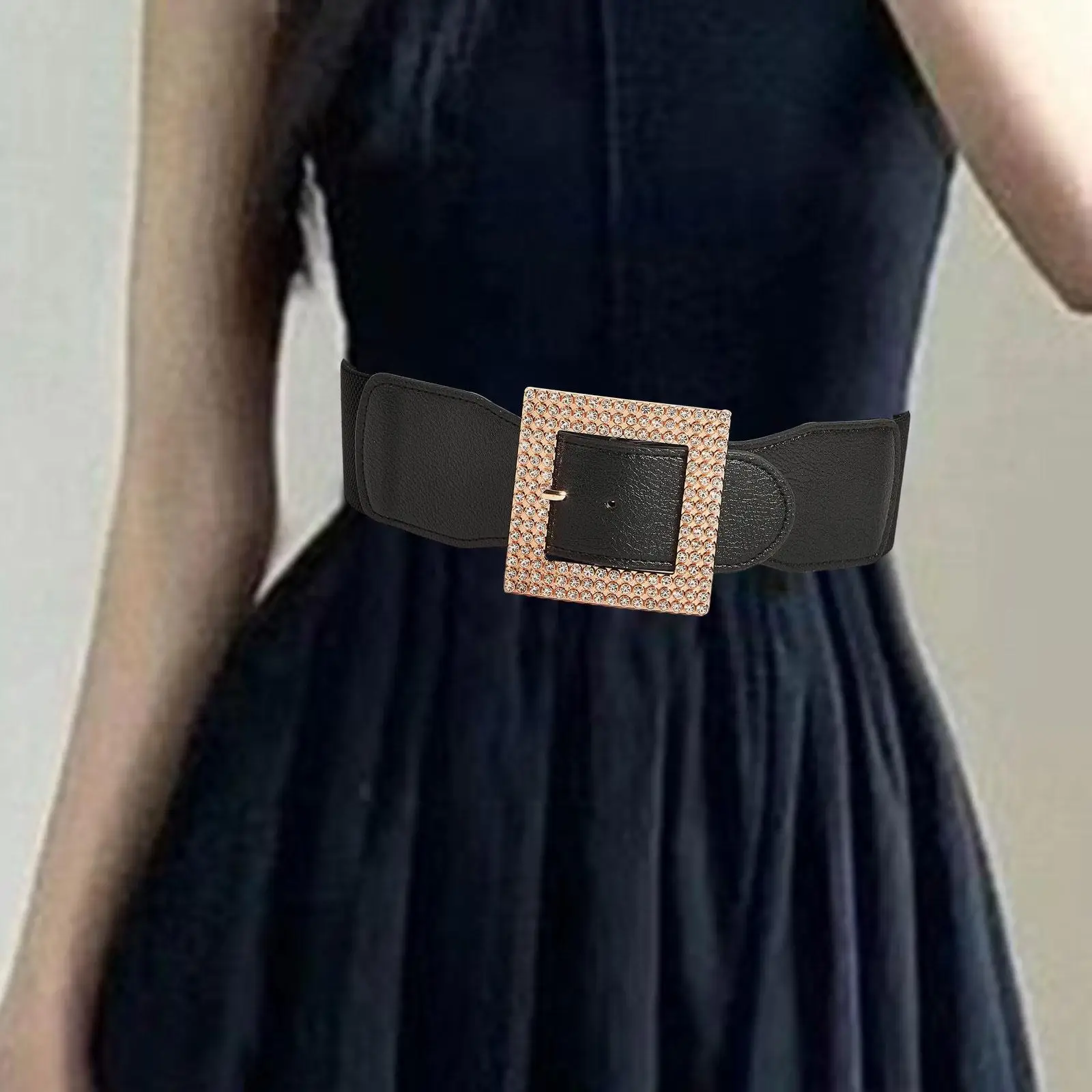 Women Wide Belt with Square Buckle Decor Waist Belt for Party Dating Costume