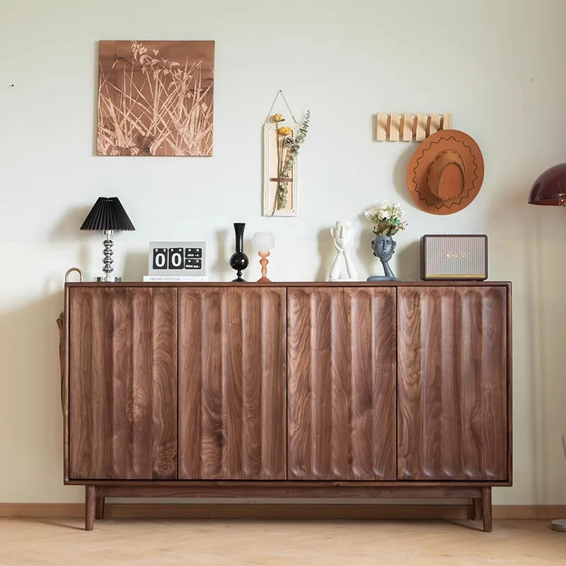 Nordic solid wood shoe cabinet modern simple light luxury black walnut Japanese shoe cabinet household storage large-capacity