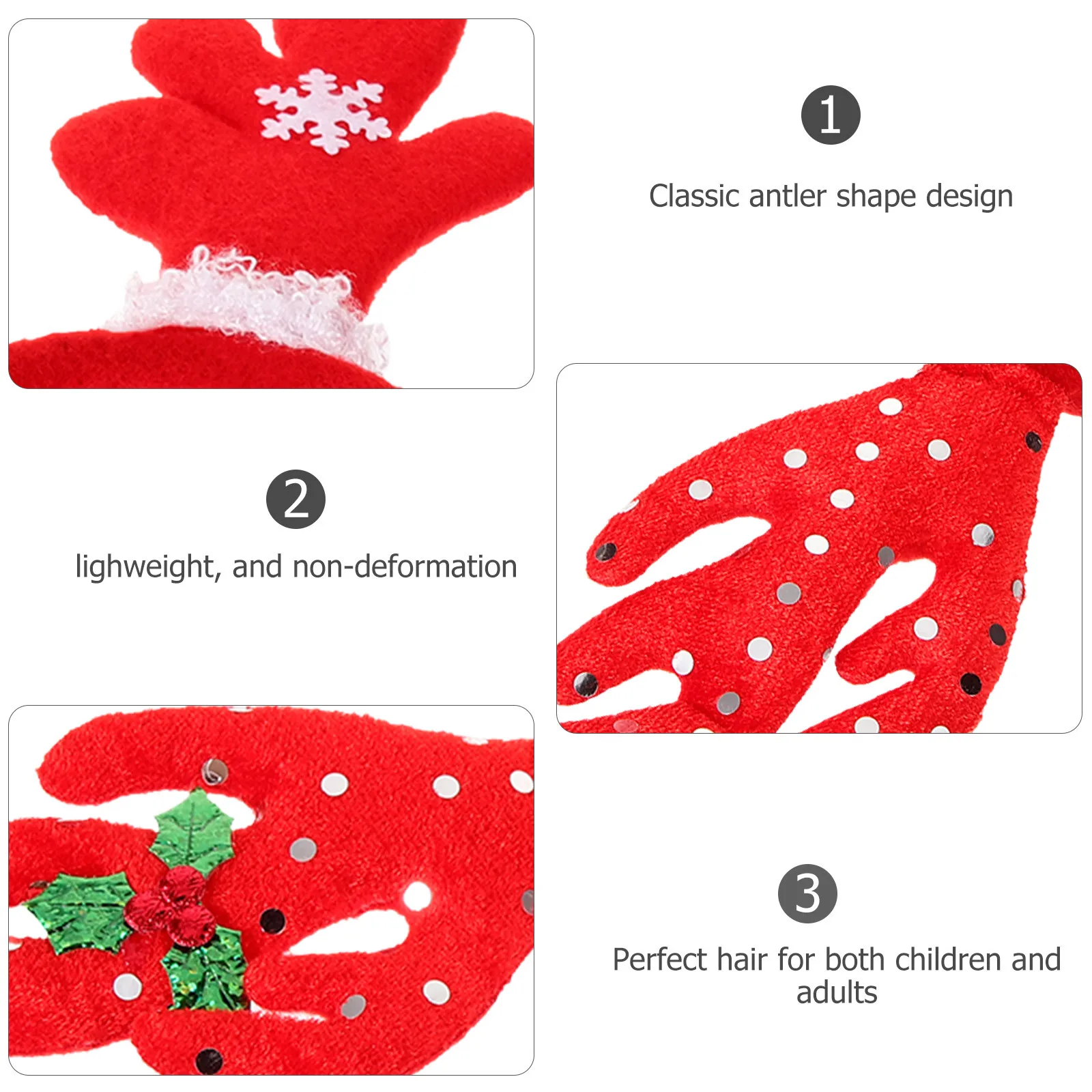 

2 шт., рождественский обруч для волос с рогами, классический дизайн, один размер, подходит для большинства рождественских аксессуаров для волос, праздничный рождественский головной убор