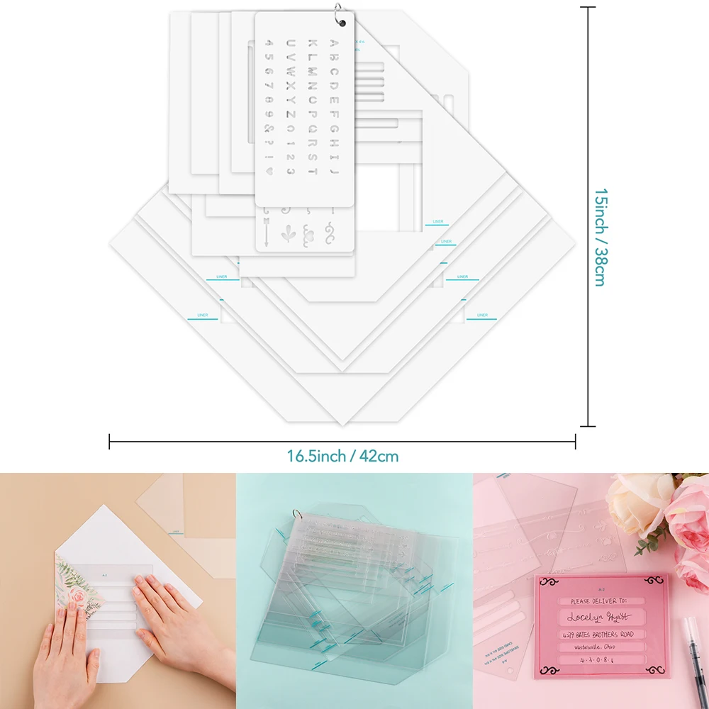 17pcs/set Envelope Tear Templates Envelope Folding Guides Alphabet Number Template for DIY Envelope Liner Making Tool 2024 New