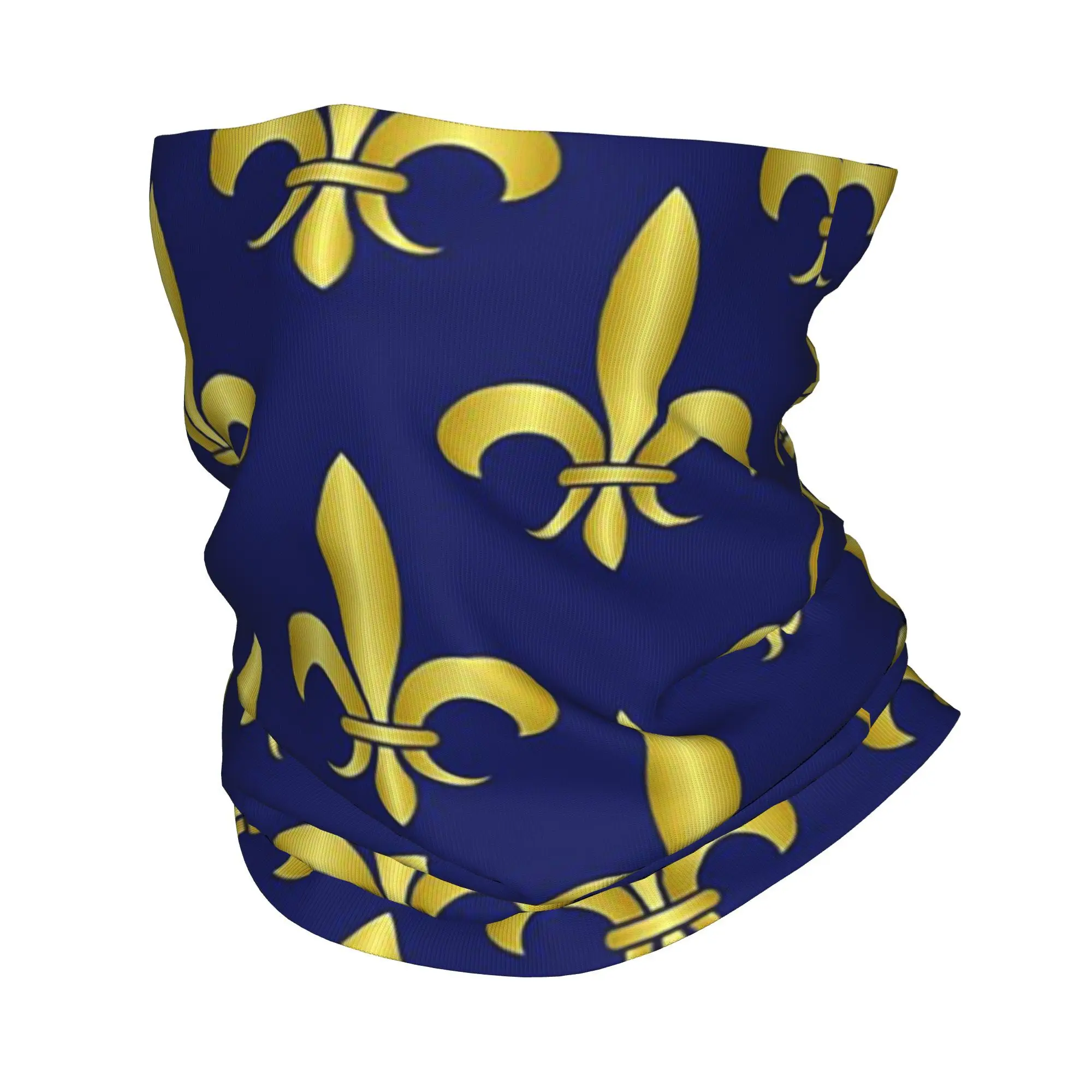 Pañuelo dorado y azul Fleur De Lis Royal Lily, cubierta para el cuello, bufanda envolvente estampada, pasamontañas multifunción para montar, Unisex, para adultos durante toda la temporada