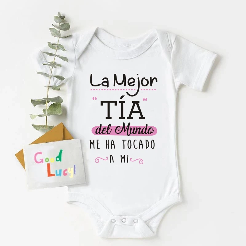 

The Best Aunt in The World Spanish Printed Infant Clothes Summer Baby Boy Girl Short Sleeve Bodysuit Love Aunt Best Present