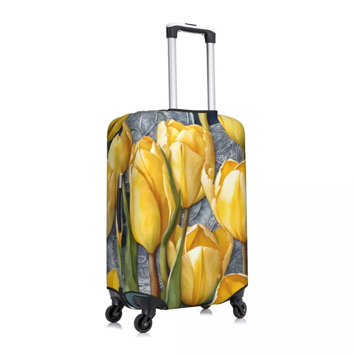 Yellow Tulip Flower Suitcase Cover Watercolor Plant Business Protection Holiday Elastic Luggage Supplies