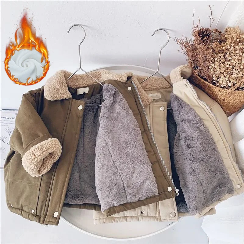 

Boys Girls Warm Winter Coats Children Casual Padded Jacket Kids Solid Colour Fashion Outerwear Toddler Turndown Collar Clothing