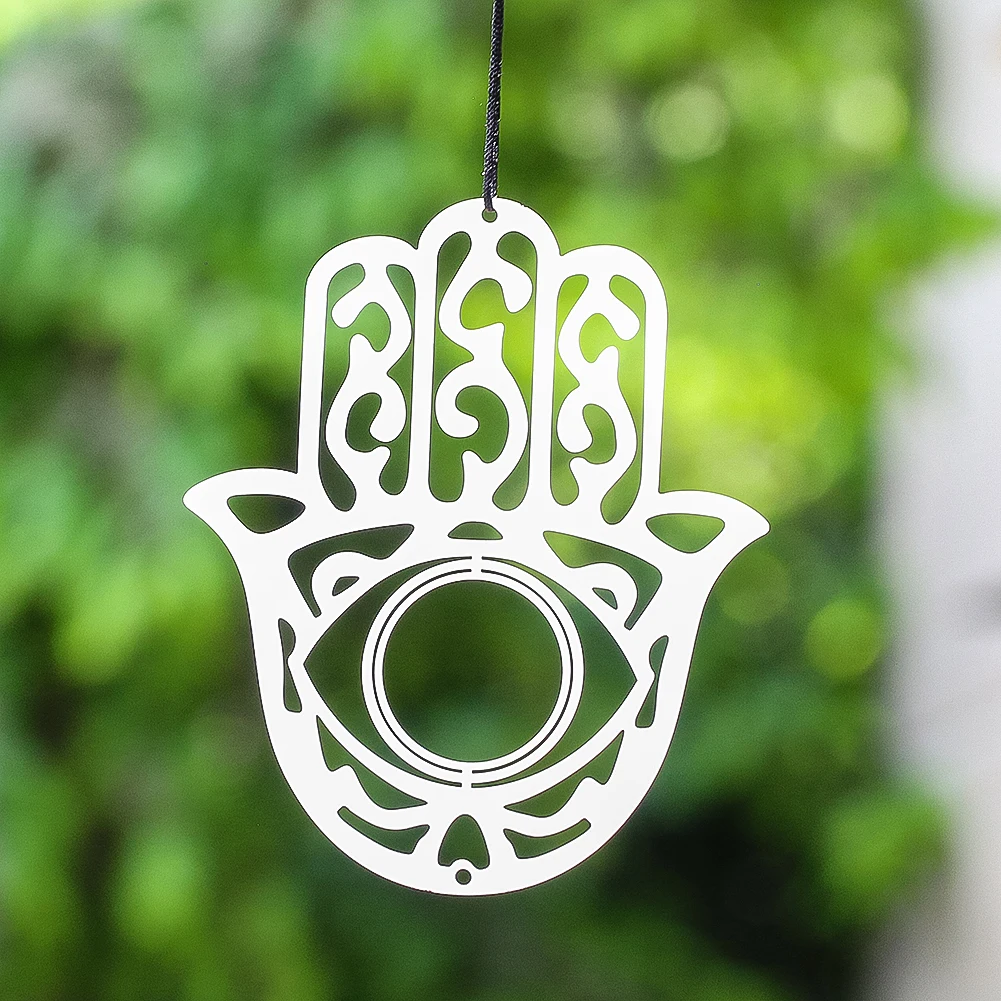 Lucky Hamsa Wind Chimes Stainless Steel Fatima Hand Hanging Decorations Home Balcony Aesthetic Pendant Garden Bird Repellent