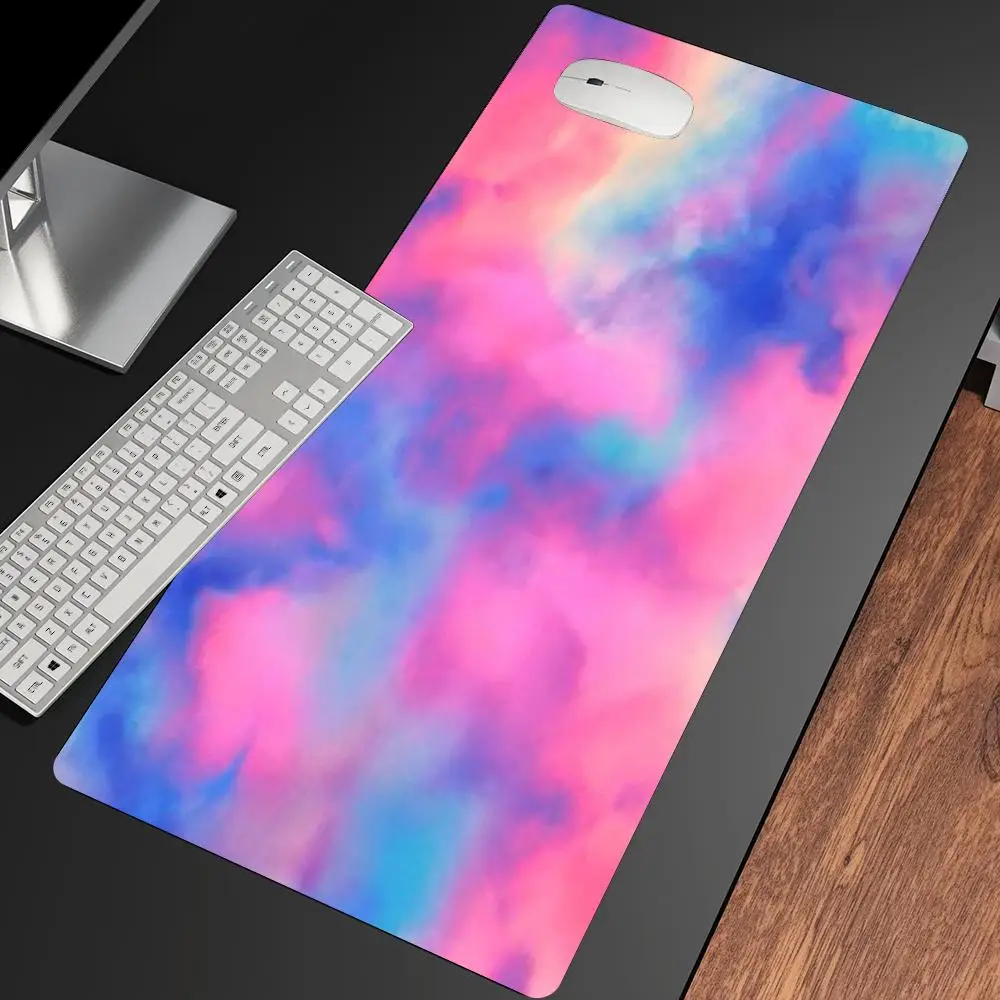 Colorful Smoke Abstract Large Gaming Mouse Pad Desk Mat Non-Slip Keyboard Mousepad Stitched Edge Computer Office Table Cushion