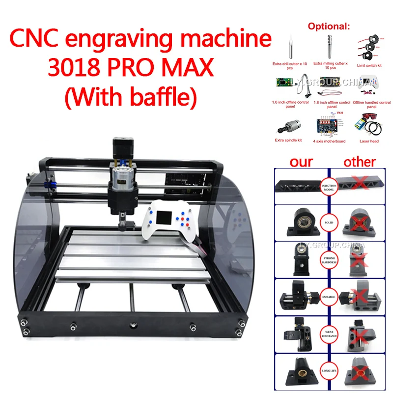 

Desktop CNC Engraving Machine 3018 PRO-MAX PCB Milling Machine Wood Carving Machine DIY MINI CNC Router With 2 Baffles