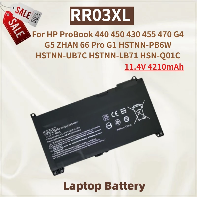 

High Quality RR03XL Laptop Battery 11.4V 4210mAh For HP ProBook 430 455 440 450 470 G4 G5 ZHAN 66 Pro G1 HSTNN-LB71 HSN-Q01C