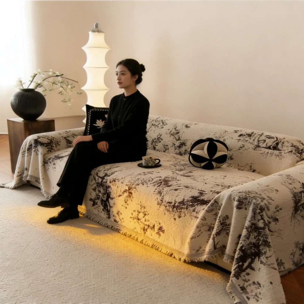 

Multifunctional Autumn Winter Thick Plush Sofa Throw French Vintage Style Anti-cat Scratch Couch Cover Protective Slipcover