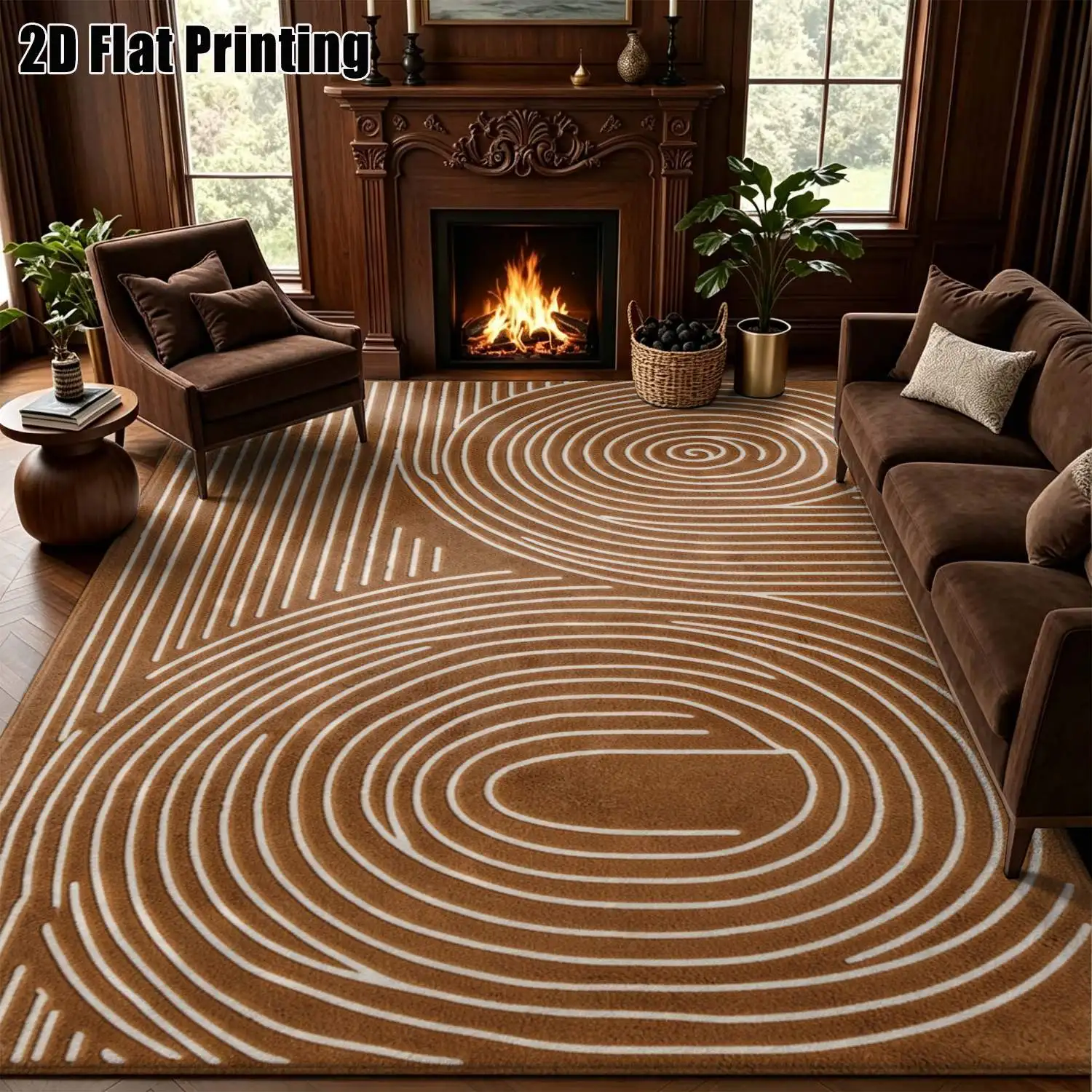1Pc 2D Printed Retro Brown-Grey Geometric Diamond Pattern Nordic Minimalist Carpet, Multi-Size Machine-Washable Home Decor for Entrance, Dining, Foyer, Bedroom, Study, Living Room