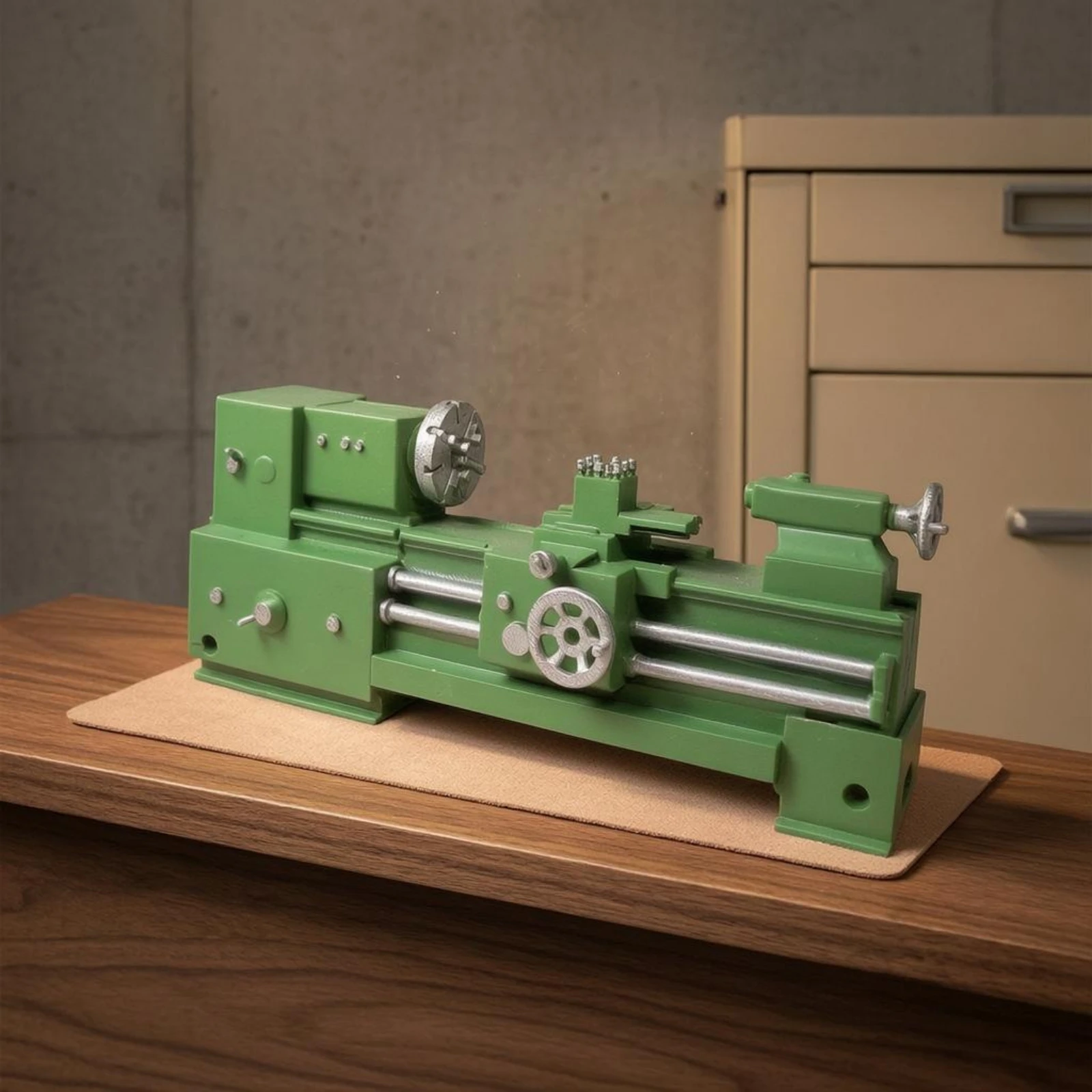 Miniature Lathe Model Metallic-Look Finish Scale Lathe Display Piece Compact Portable