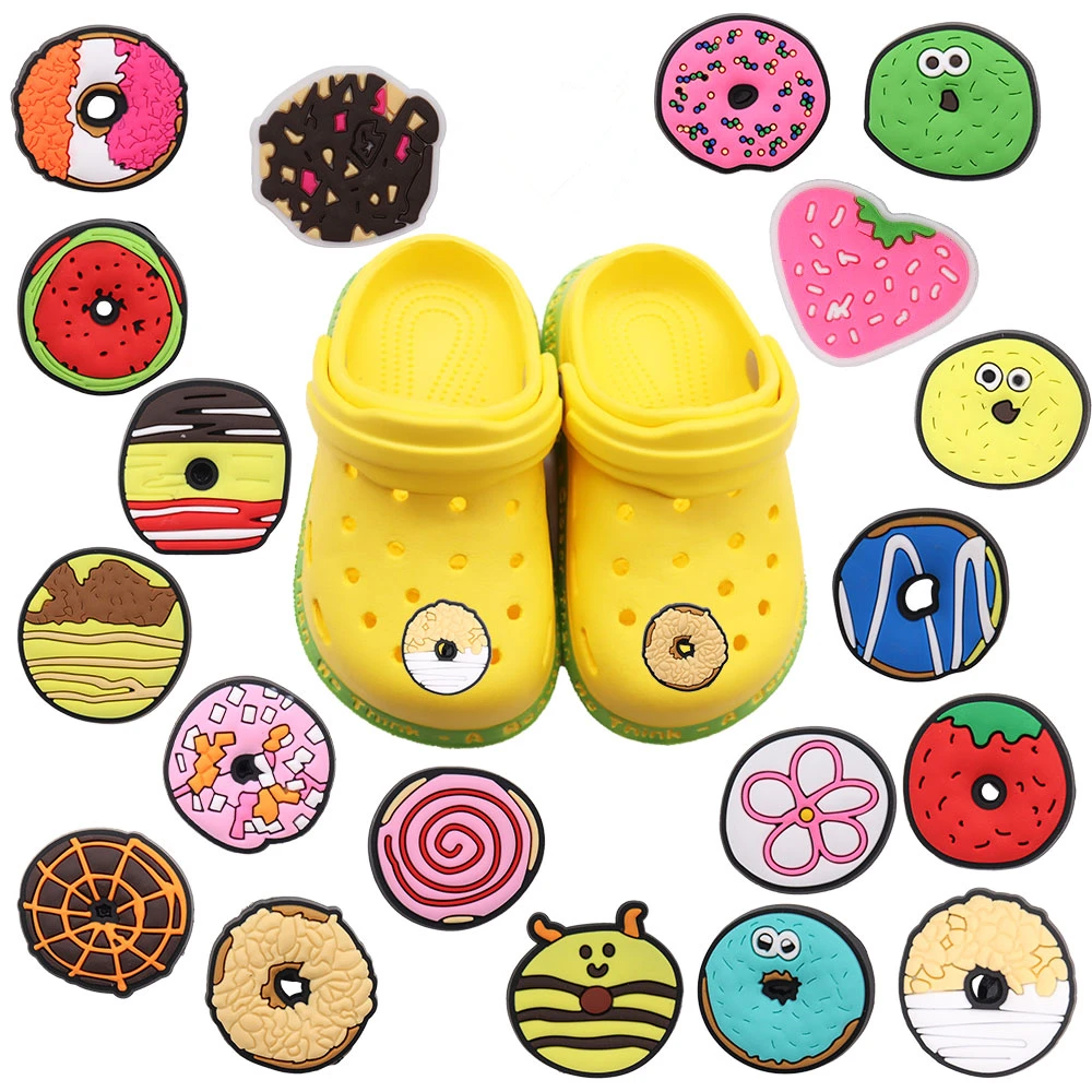 New Arrival 1-19pcs Watermelon Chocolate Donuts Shoes Charms Kids Garden Slipper Accessories For Party Present