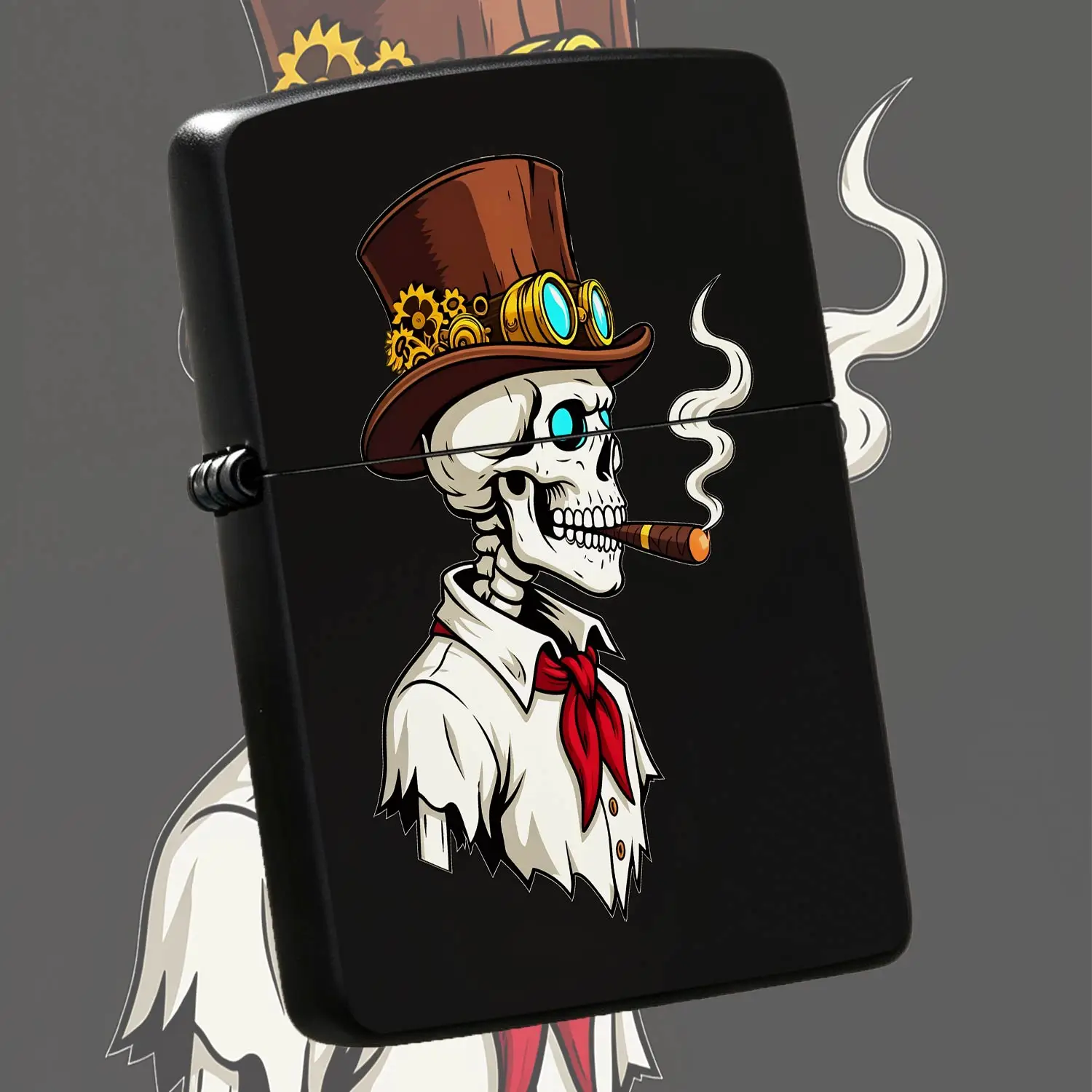 Steampunk Skeleton Gentleman Top Hat Decor Lighter, Stylish Creative Portable Ignition Gadget, Suitable For Indoor Outdoor Daily Scenarios, Exquisite Unique Practical Gift For Family Friends, Cool Retro Decorative Access A Humorou And Inter