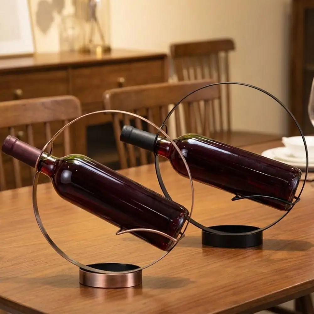 

Simple Gold Iron Round Wine Rack Freestanding Decorative Red Wine Display Rack Single Wine Bottle Holder Bar