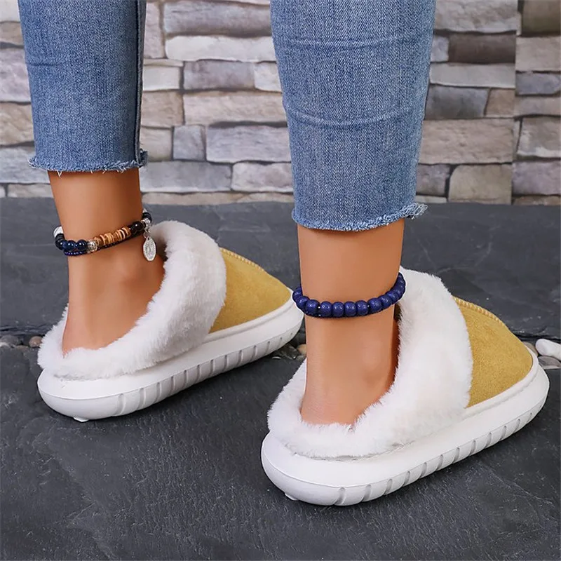 COOTELILI 2024 Winter Faux Suede House Slippers Women Warm Designer Platform Shoes Woman Flats Furry Slip on  Plus Size 41 42 43