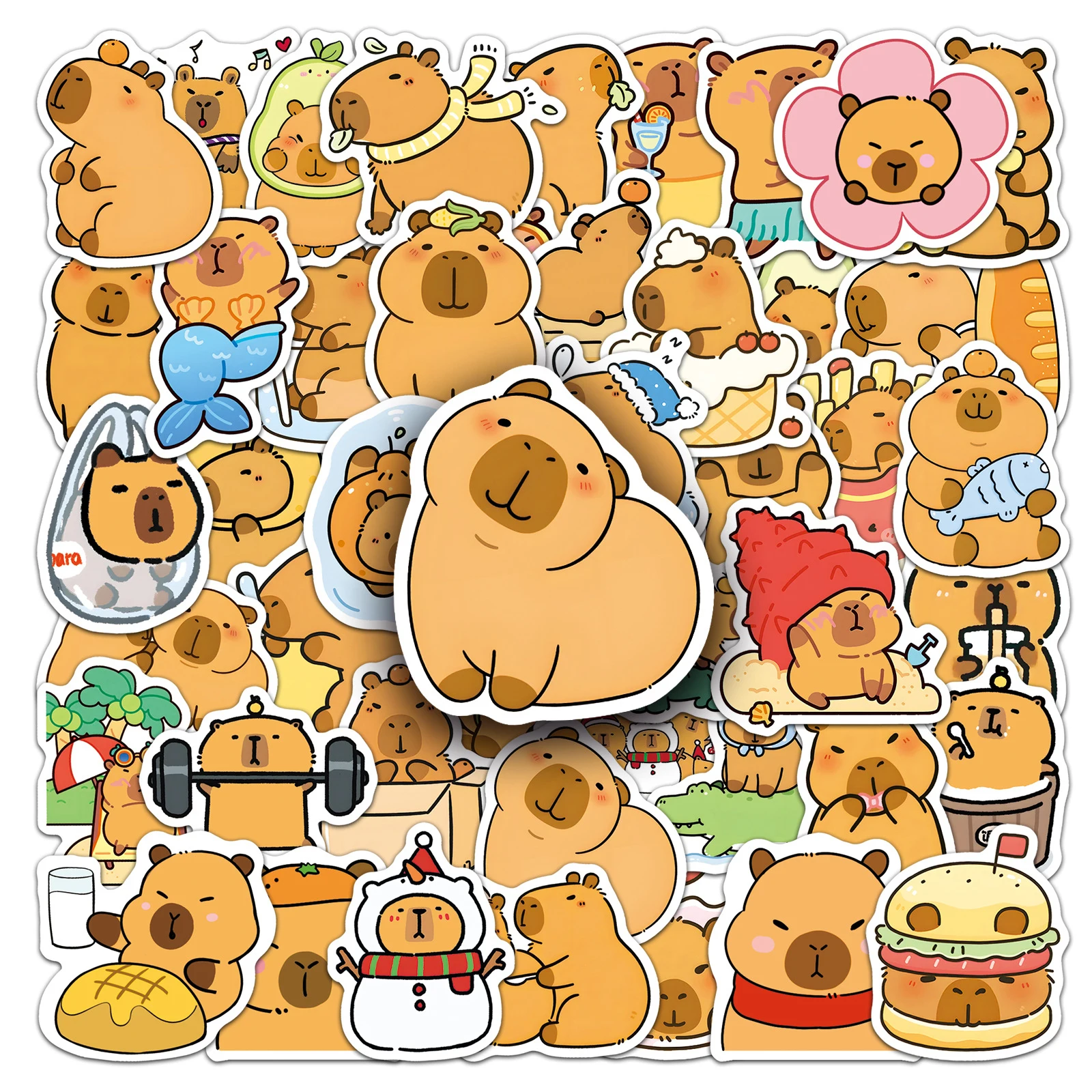 50 PCS Cute Animal Stickers Funny Capybara Waterproof Stickers Capybara Stickers for Laptop Journals Water Bottles Luggage