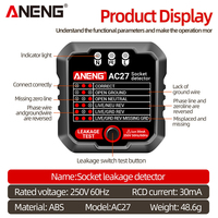 ANENG AC27 Intelligent Socket Tester Digital Display Socket Polarity Detector Multi-function for Leakage and Power-Off Test