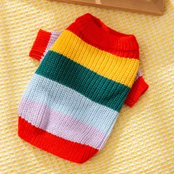 Rainbow Striped Knitted Sweater for Dog Luxury Dog Clothes Pet Dog Pullover Chihuahua Costume Cat Clothing Warm Winter Coat 2026