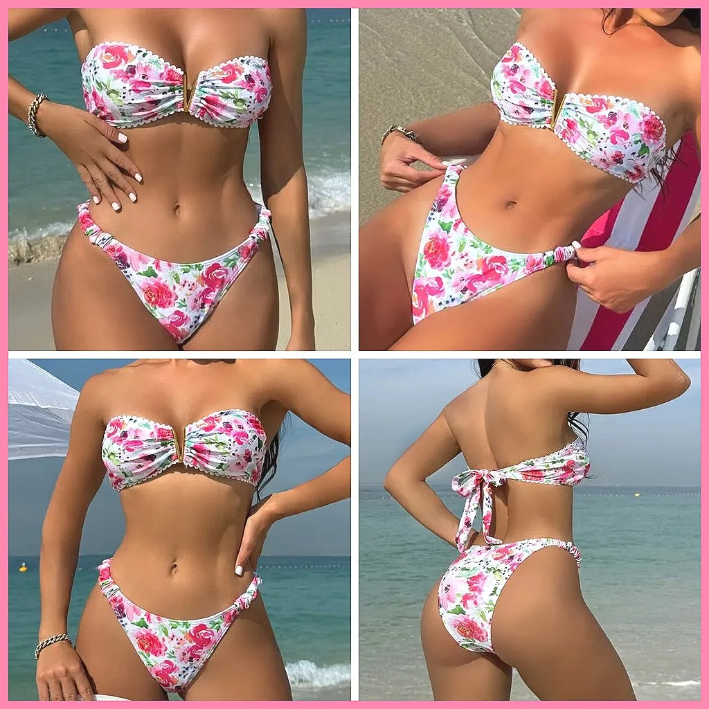 

Сексуальный бразильский купальник с цветочным принтом для женщин 2026, пляжный купальный костюм с высокой талией