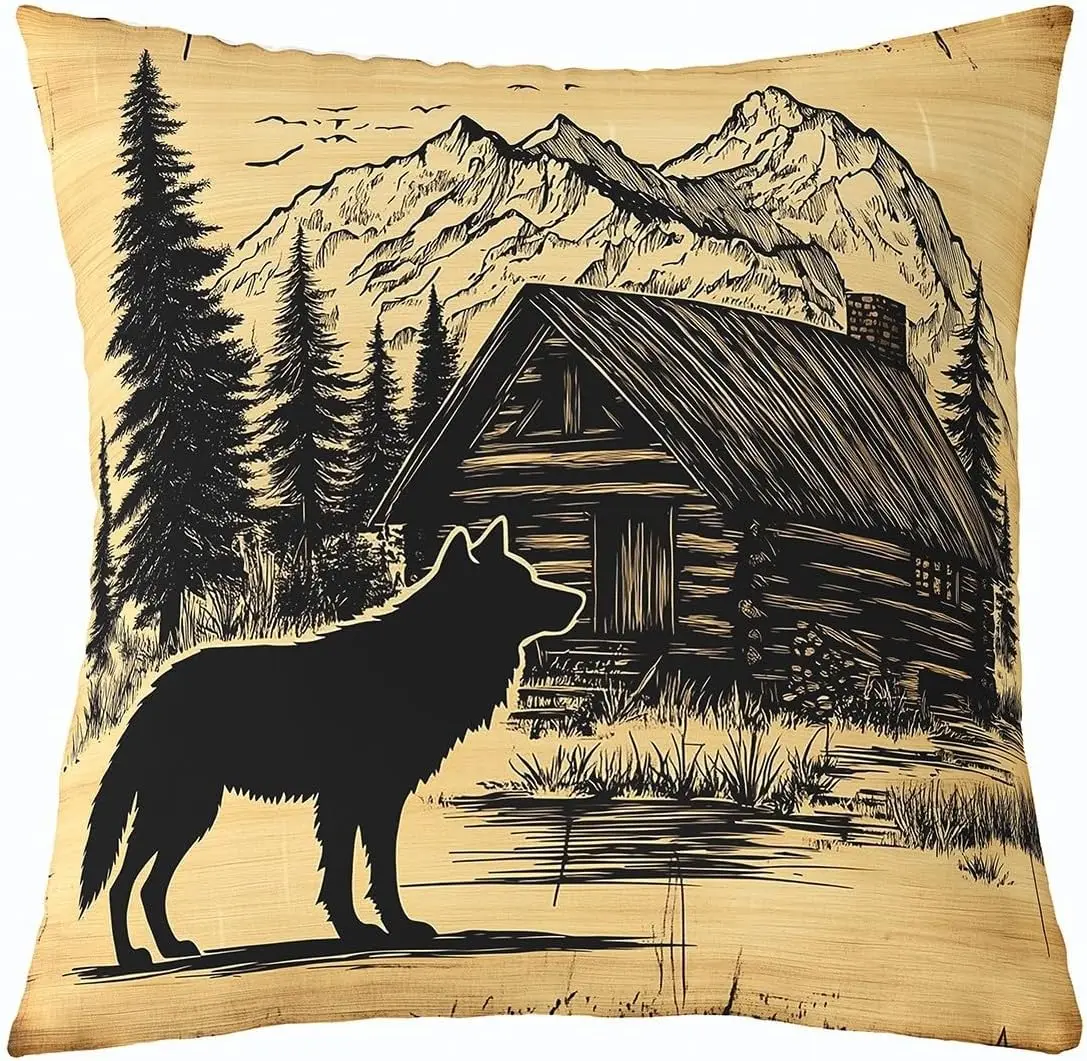 4 Pack Rustic Wilderness Throw Cushion Covers Lodge Cabin Decor Print Set for Living Room Sofa Nature Wildlife Mountain Home Acc
