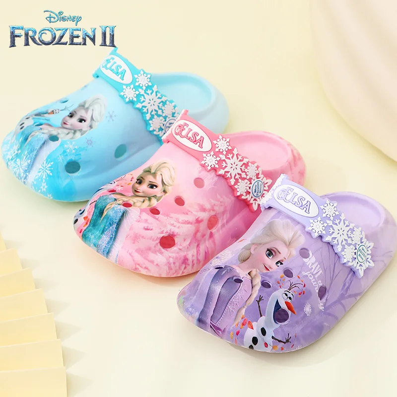 Disney Children's Hole Sandals Girls' Summer Home Slipper Cartoon Frozen Princess Elsa Sandals Slipper Outdoor Beach Shoes