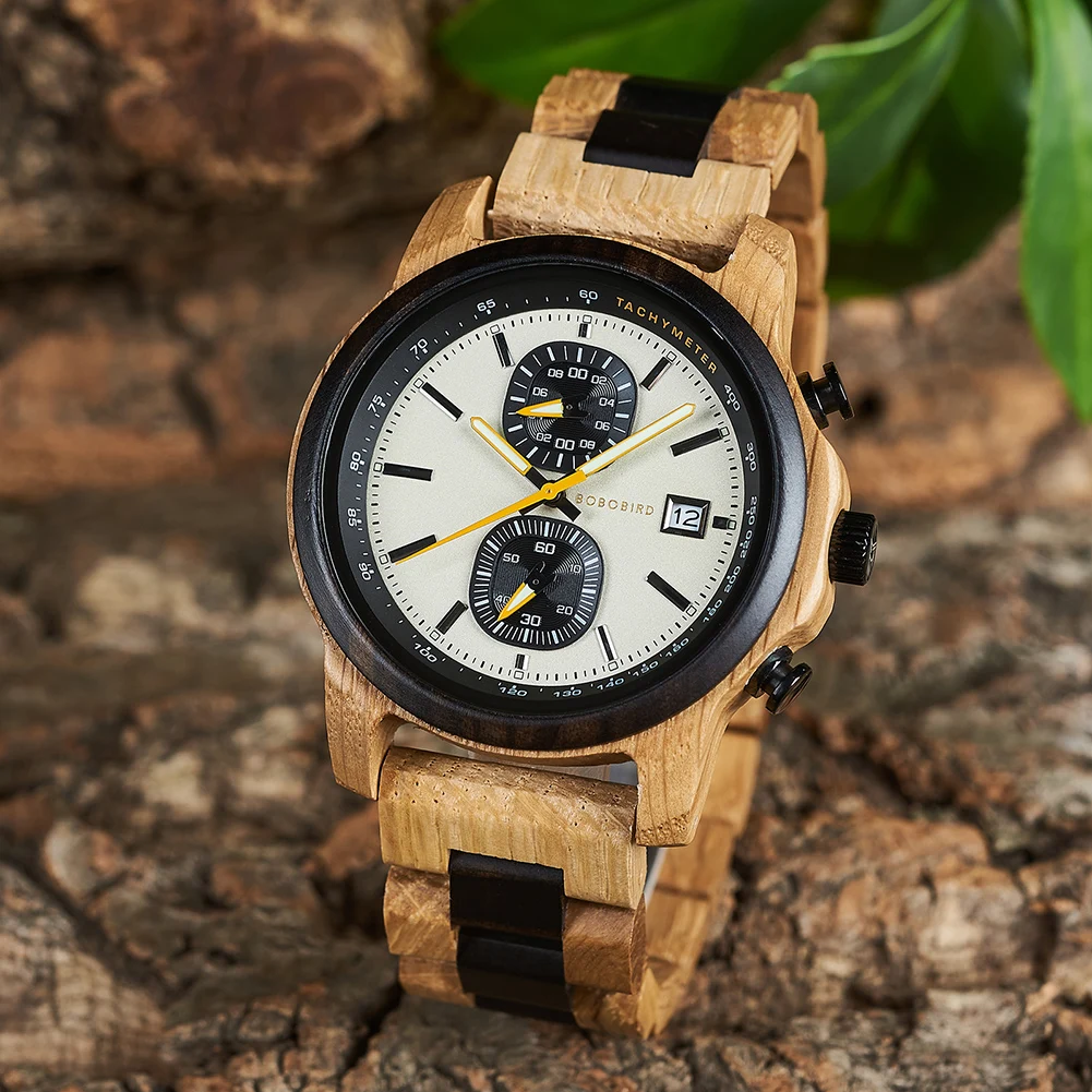 New Oak Wood Quartz Men\'s Watch 3ATM Waterproof BOBO BIRD Multifunctional Chronograph Fashion Relogio Masculino Birthday Gift