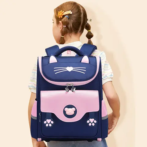 SUN EIGHT 3D Cat Girl School Bags Orthopedic Back New Children Satchels Waterproof Backpack For Women