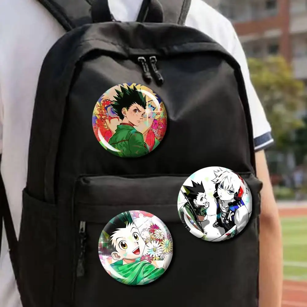 Hunter x Hunter Anime Gon Killua Round Brooch Pins, Personalized Badges With Broken Glass Design Fashion Accessory