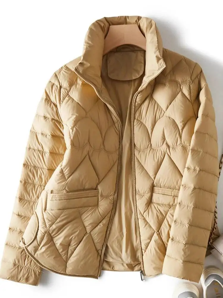 

Autumn Winter Down Jacket Women Love Stitch Wave Pattern 90% White Duck Down Coat Female Standing Collar Down Parkas Outwear