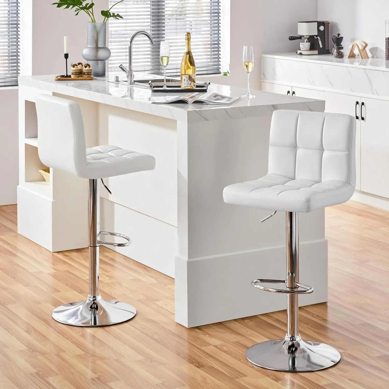 Yaheetech Bar Stools Set of 2, PU Leather Adjustable Swivel Barstools, Armless Hydraulic Kitchen Counter Bar Stool, Kitchen