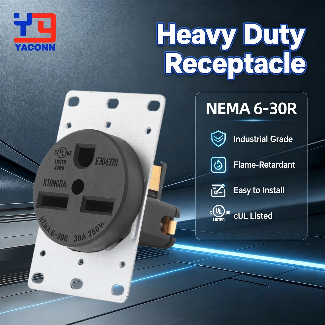 NEMA 6‑30R  Electrical Outlets USA 30 Amp 250V Straight Blade Industrial Grounding Receptacle Heavy‑Duty Socket For Ovens Welder