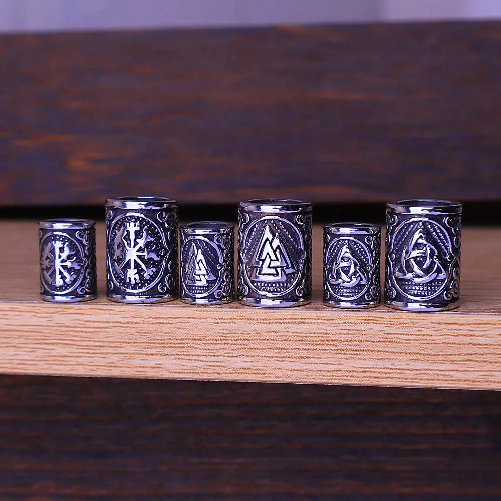 316L Stainless Steel Viking Rune Beads 6mm 8mm Large Hole Hair Beard Bracelet Small Jewelry Making Accessories Gift Wholesale