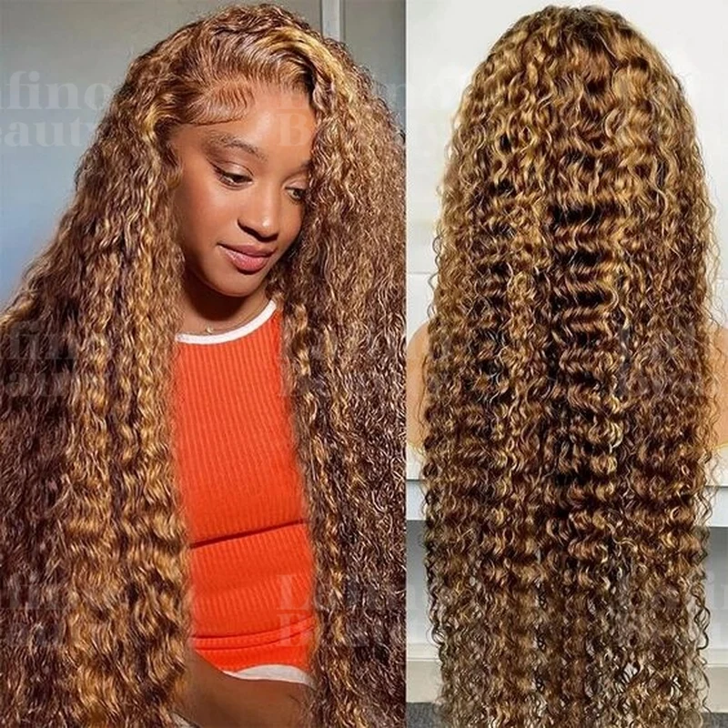 

Lafino Highlight 4/27 Curly Lace Front Human Hair Wig Blonde Lace Front Wig Human Hair 13X4 13X6 Hd Lace Frontal Wig Ombre Deep