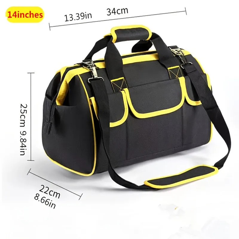 One-Piece 14-Inch 17inch 19inch Yellow Tool Bag, Portable Multifunctional Electrician's Tool Box Made of Oxford Cloth, Suitable for Electricians, Home Renovation, Fishing, and Various Repair Work
