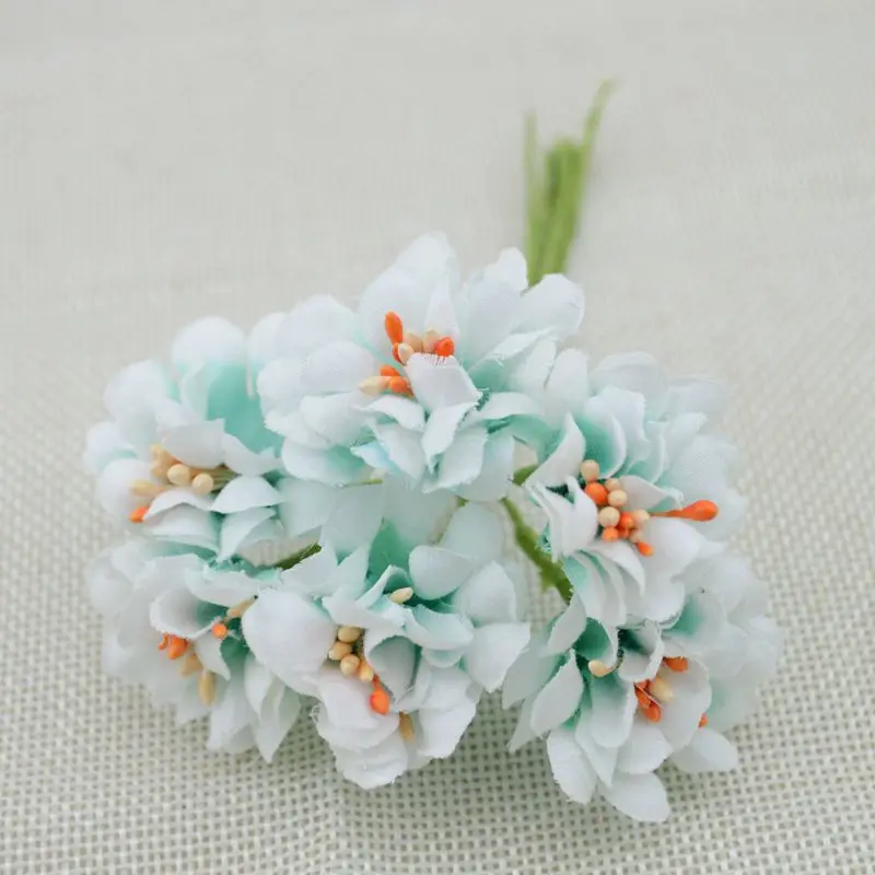 6pcs Fake Plants Silk Gradient Stamen Handmake Artificial Flowers Bouquet Wedding Decoration DIY Wreath Gift Scrapbooking Craft