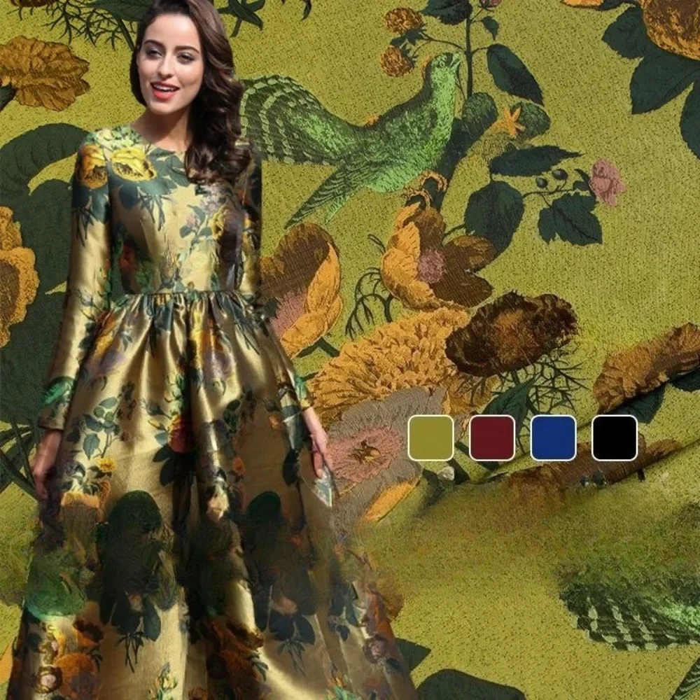 

Brocade Jacquard Fabric Flowers Birds Spring Autumn Winter Neat Dress Suit Coat Windbreaker Fashion Brand Design Sewing Cloth