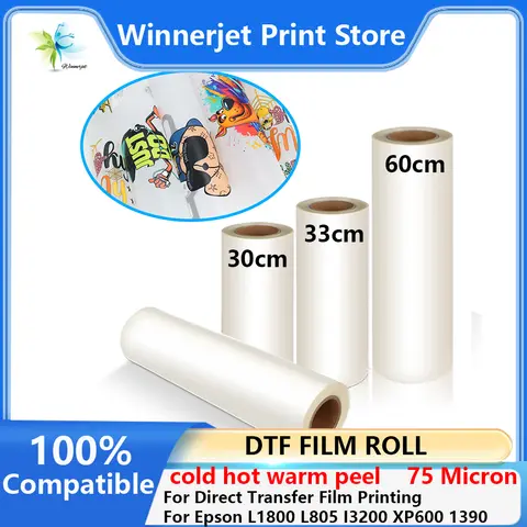 30cm 33cm60cm*100m DTF PET Film Roll Direct Transfer to T-shirt Heat Transfer DTF Printer A3 A2 cold hot warm peel PET Film Roll