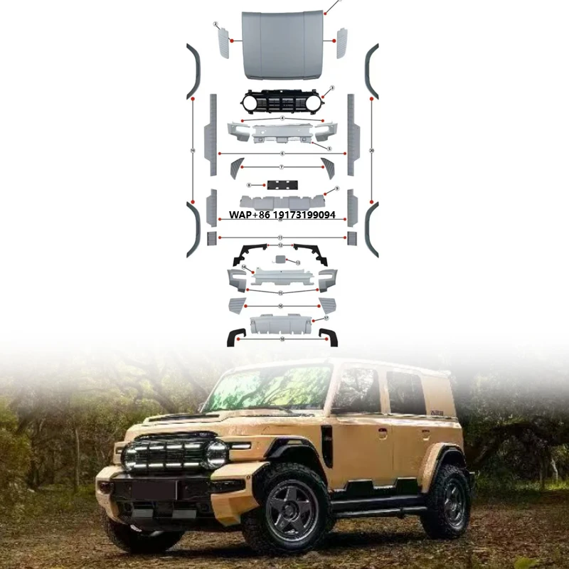

New Design Exterior Light Cavalry Kit Front & Rear Bumpers Grille Hood Tail Wing Externa Body Kit for V23 Accessories