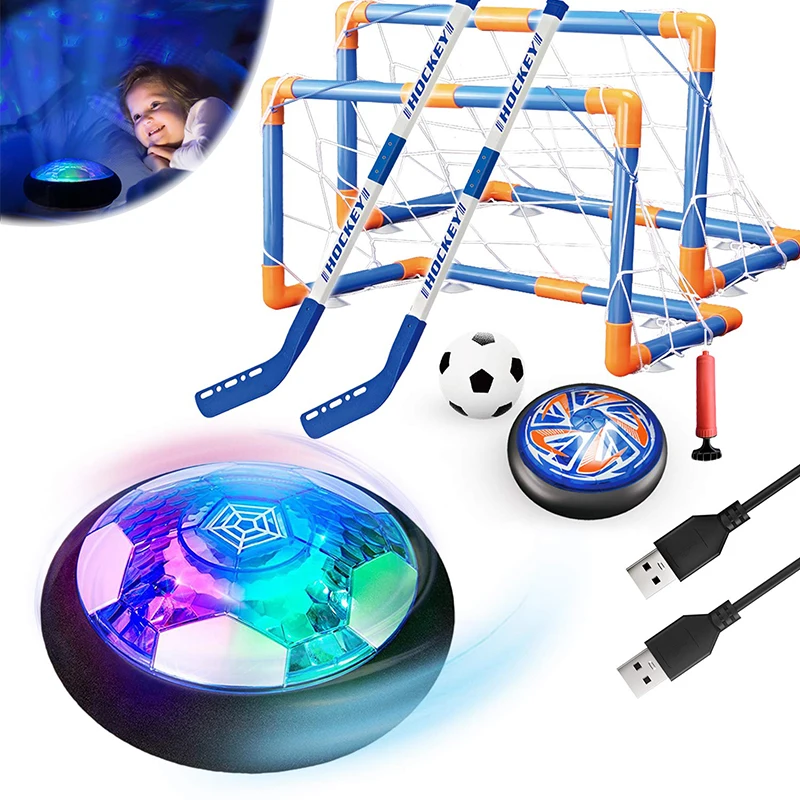 3 in1 Hover Soccer Hockey Balls for Kids, Hover Toys Set with 2 Goals USB Rechargeable LED Light Floating Ball Indoor Outdoor Sp