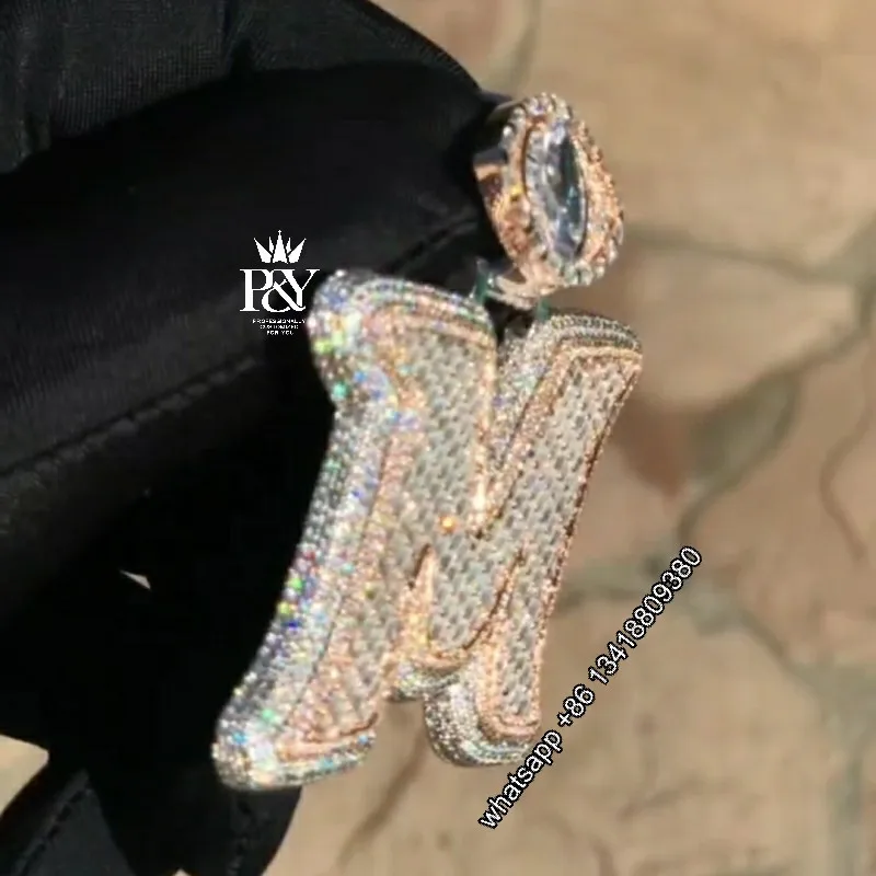 JEWE Personalized Any Initial Silver 925 Pendant Buss Down Jewelry Men Iced Out Vvs Baguette Moissanite Diamond Custom Pendant