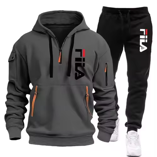 Two sets of 2025 new fashionable men's sportswear, a zippered hooded sweatshirt and sweatpants, for casual fitness and jogging - Image 7