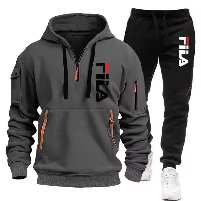 Two sets of 2025 new fashionable men's sportswear, a zippered hooded sweatshirt and sweatpants, for casual fitness and jogging - Image 7
