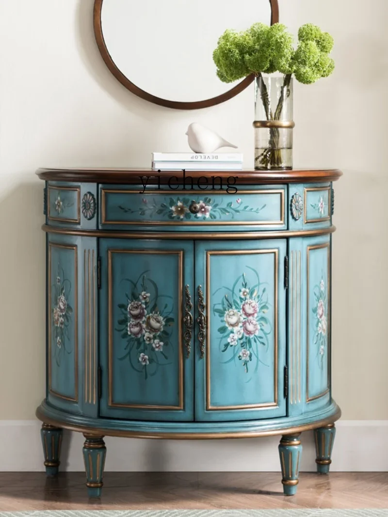 TQH living room entrance cabinet retro Chinese decorative cabinet semi-circular partition European side cabinet painted foyer