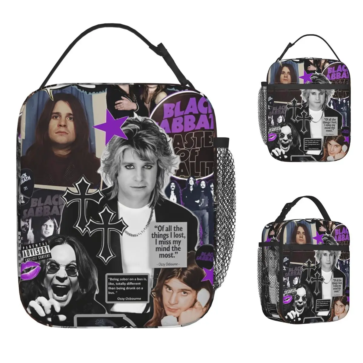

Black Sabbath And Ozzy Osbourne Рок-группа Сумка для обеда Ланч-бокс для мужчин Школьная сумка-холодильник Оксфорд с принтом Термальные сумки для обеда