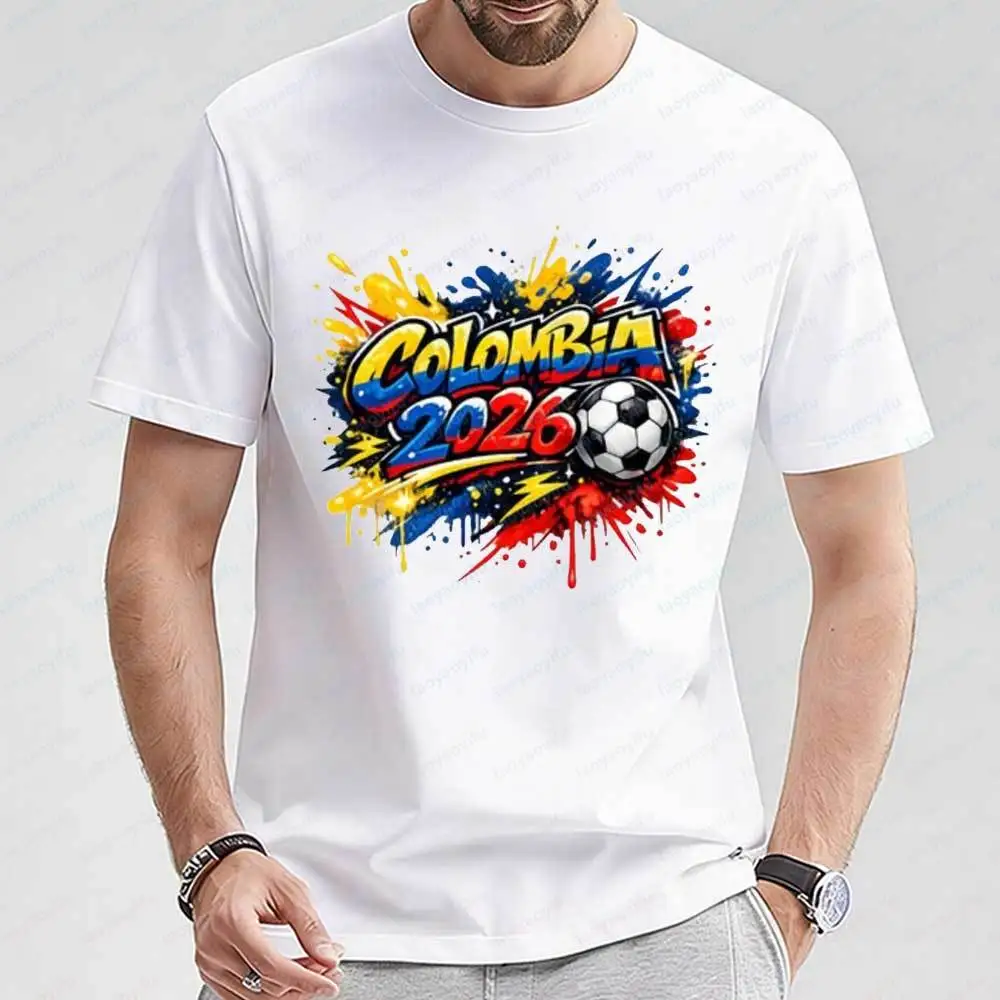 

2026 Soccer Colombia Football T-shirt Men's Casual Cotton Short Sleeve Graffiti Print Streetwear Top Summer Breathable Sport Tee