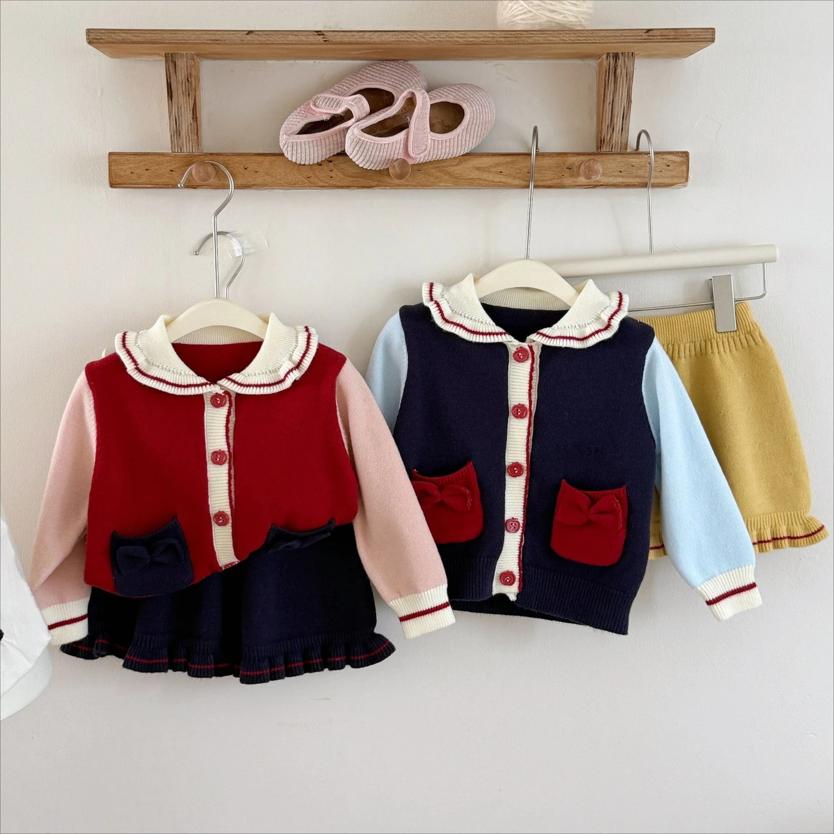 Girls Suit 2026 Autumn-winter New Style Childrens Clothing Girls' Baby School-style Multi-color Bow Tie Sweater and Skirt Set