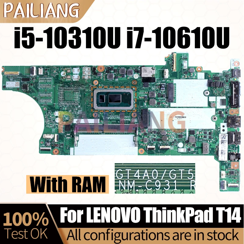 For LENOVO ThinkPad T14 Notebook Mainboard Laptop NM-C931 SRGKX i5-10310U SRGKV i7-10610U With RAM Mainboard Full Tested